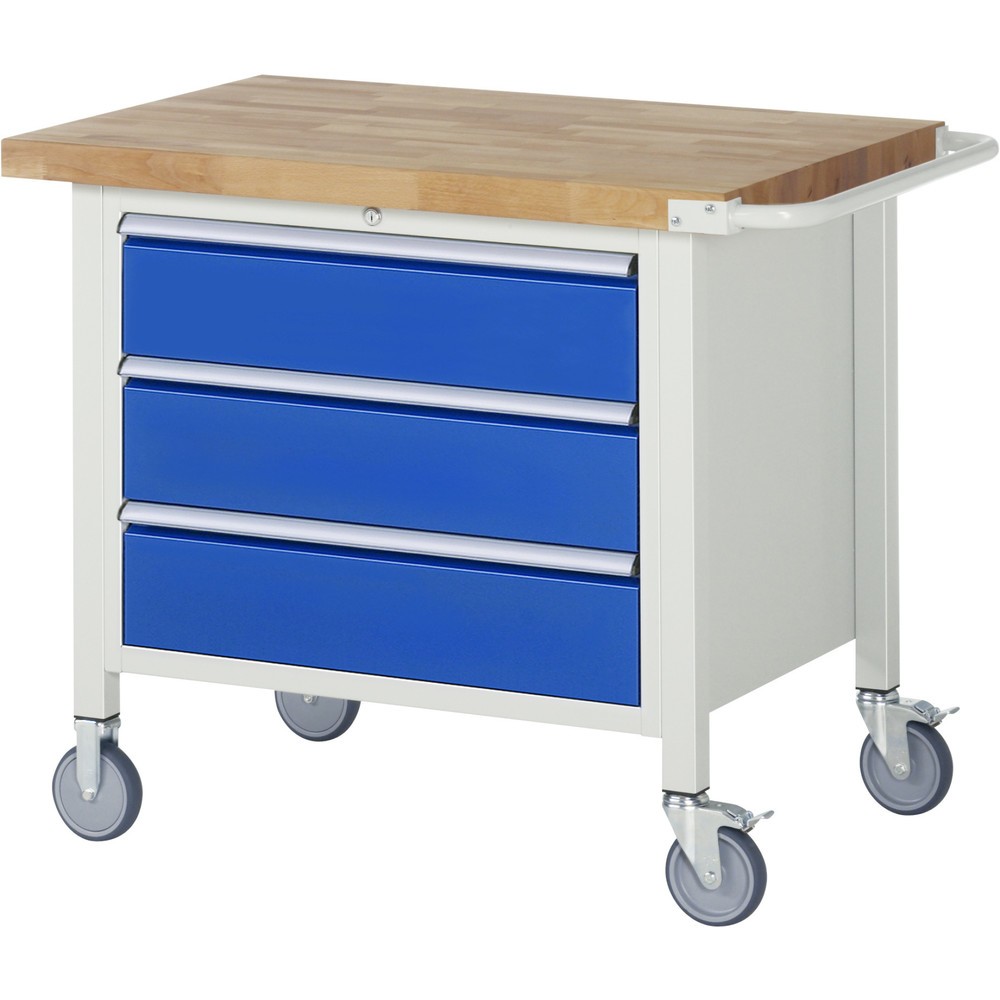 Produktabbildung Nr. 1: RAU mobile Werkbank Serie 8000, HxBxT 880-1.080 x 1.000 x 700 mm, 1 Container, 3 x 90%-Auszug-Schubladen, Breite 680 mm