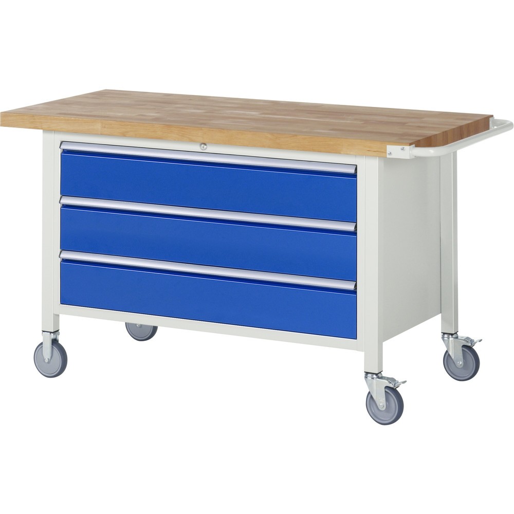 Produktabbildung Nr. 1: RAU mobile Werkbank Serie 8000, 1 Container, HxBxT 880 x 1.500 x 700 mm, 3 x 100%-Auszug-Schubladen, Breite 1.055 mm