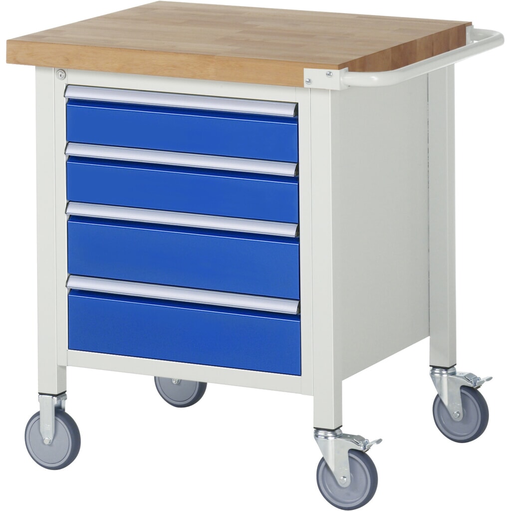 RAU mobile Werkbank Serie 8000, 1 Container, HxBxT 880-1.080 x 750 x 700 mm, 4 x 90%-Auszug-Schubladen, Breite 490 mm Produktabbildung Nr. 1: RAU mobile Werkbank Serie 8000, 1 Container, HxBxT 880-1.080 x 750 x 700 mm, 4 x 90%-Auszug-Schubladen, Breite 490 mm