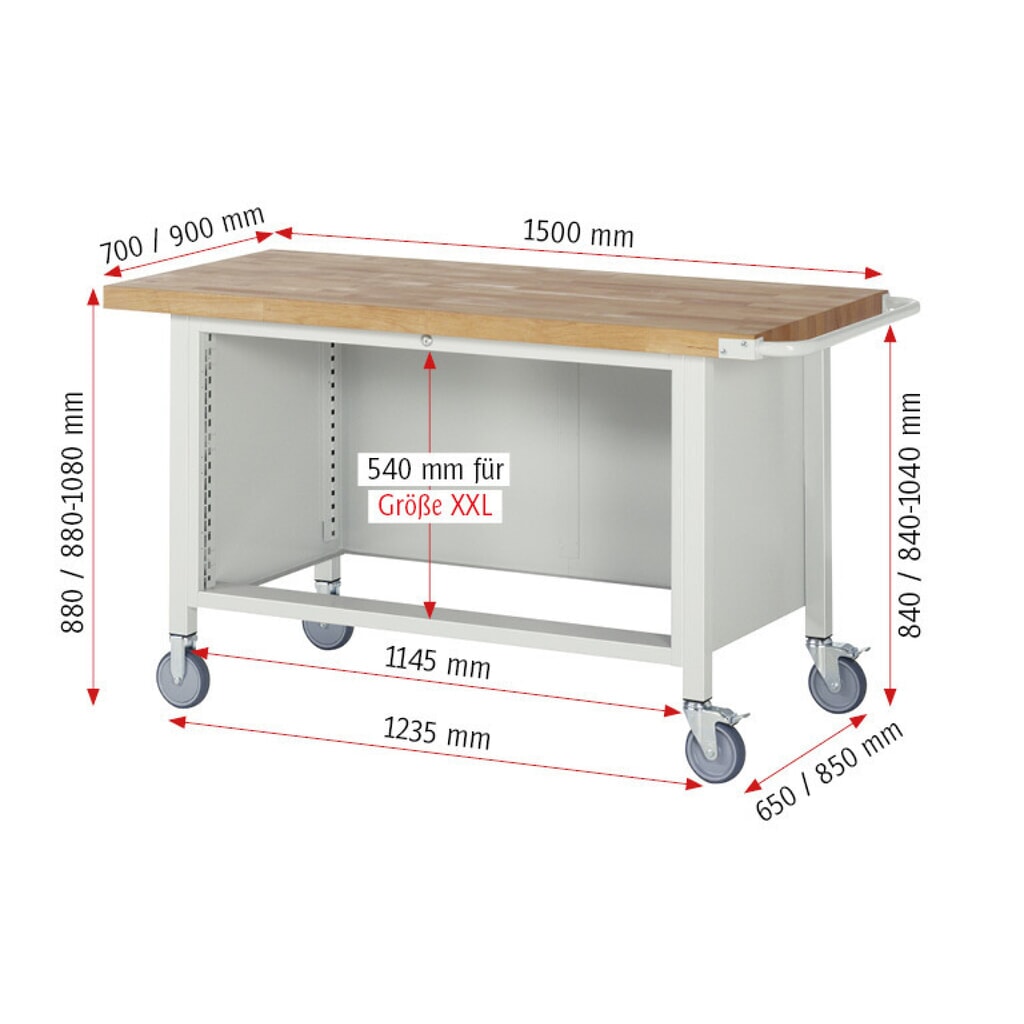 Produktabbildung Nr. 5: RAU mobile Werkbank Serie 8000, HxBxT 880 x 1.500 x 700 mm, 2 x 90%-Auszug-Schubladen, Breite 1.055 mm