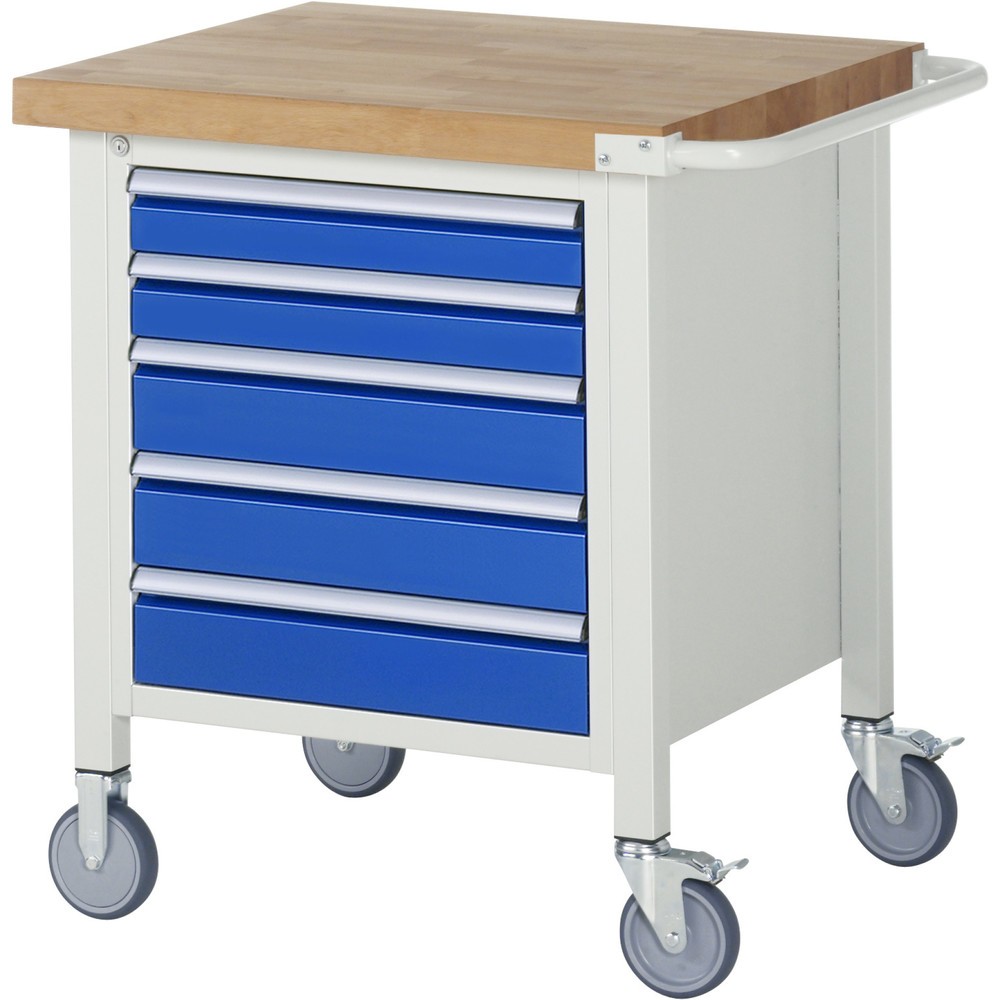Produktabbildung: RAU mobile Werkbank Serie 8000, HxBxT 880 x 750 x 700 mm, 1 Container, 5 x 90%-Auszug-Schubladen, Breite 490 mm