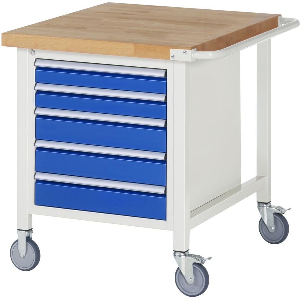 Produktabbildung: RAU mobile Werkbank Serie 8000, HxBxT 880 x 750 x 900 mm, 1 Container, 5 x 90%-Auszug-Schubladen, Breite 490 mm