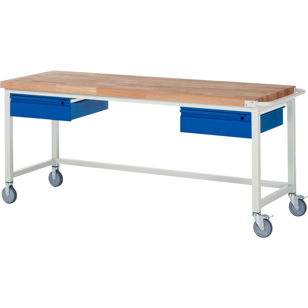 Produktabbildung Nr. 1: RAU mobile Werkbank Serie 8000, Buche-Massiv-Arbeitsplatte, Stärke 40 mm, HxBxT 880 x 2.000 x 700 mm, 2 Schubladen