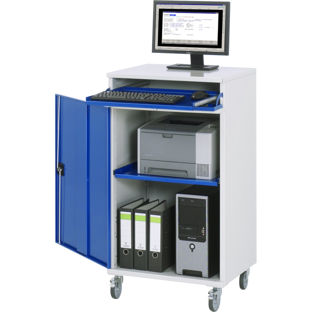 RAU mobiler Computer-Schrank, HxBxT 1.185 x 650 x 520 mm, mit 1 Flügeltür, Tastaturauszug Produktabbildung: RAU mobiler Computer-Schrank, HxBxT 1.185 x 650 x 520 mm, mit 1 Flügeltür, Tastaturauszug