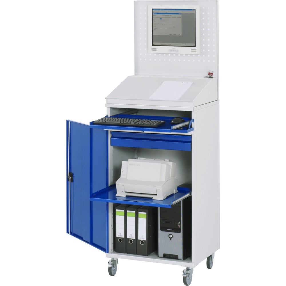 Produktabbildung Nr. 1: RAU mobiler Computer-Schrank, HxBxT 1.895 x 650 x 520 mm, mit 1 Flügeltür und Tastaturauszug