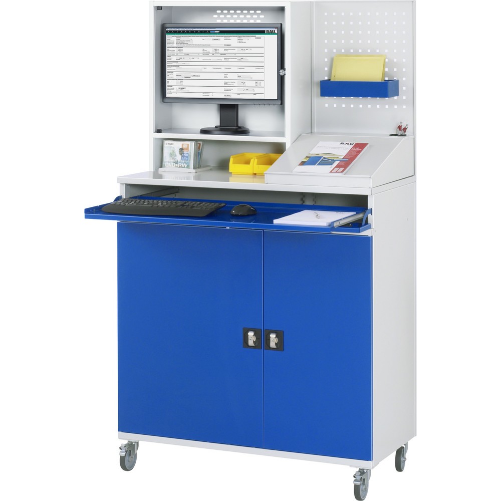 Produktabbildung Nr. 3: RAU mobiler Computer-Schrank, Monitorgehäuse, Tastaturauszug, Doppel-Flügeltür, Lochplattenrückwand, Schubladenanzahl x H x B: 1 x 80 x 1.020 mm