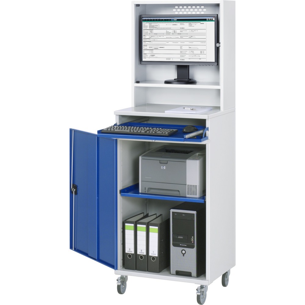 Produktabbildung Nr. 3: RAU mobiler Computer-Schrank, HxBxT 1.895 x 650 x 520 mm, mit 1 Flügeltür, Tastaturauszug und Monitorgehäuse