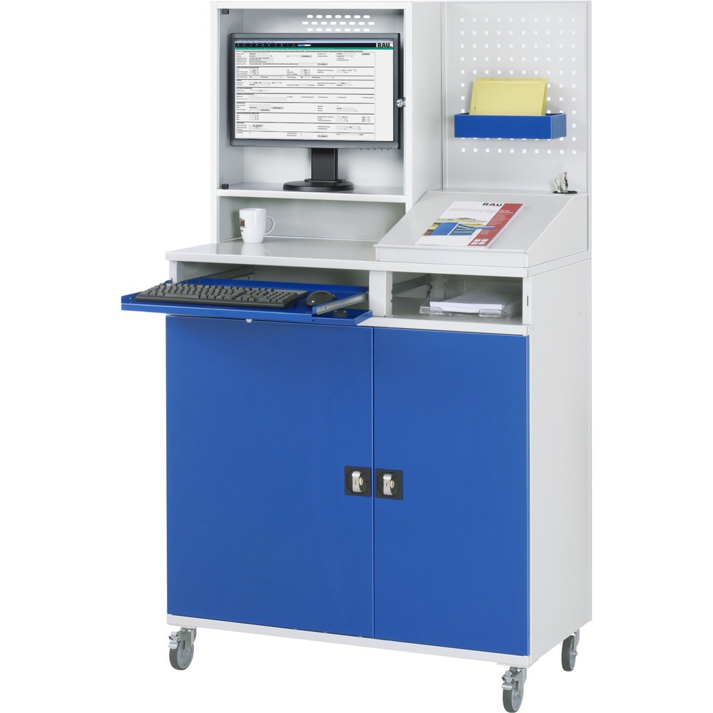 Produktabbildung Nr. 2: RAU mobiler Computer-Schrank, Monitorgehäuse, Tastaturauszug, Doppel-Flügeltür, Lochplattenrückwand, Schubladenanzahl x H x B: 1 x 80 x 650 mm