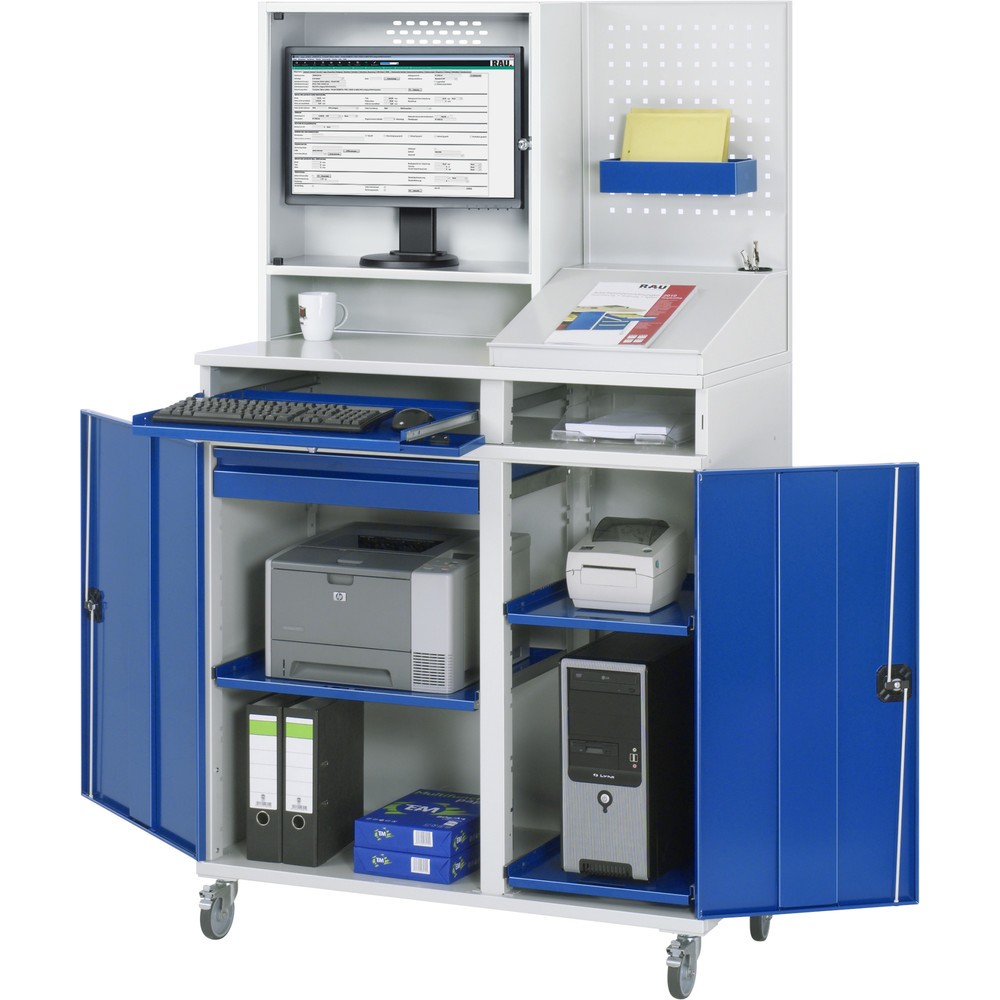 Produktabbildung Nr. 3: RAU mobiler Computer-Schrank, Monitorgehäuse, Tastaturauszug, Doppel-Flügeltür, Lochplattenrückwand, Schubladenanzahl x H x B: 1 x 80 x 650 mm