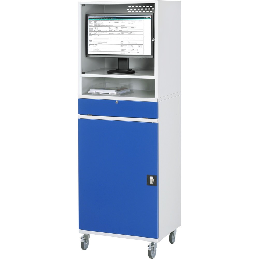 Produktabbildung Nr. 3: RAU mobiler Computer-Schrank, Monitorgehäuse, Tastaturauszug, Flügeltür, Schubladenanzahl x H x B: 2 x 80 x 570 mm