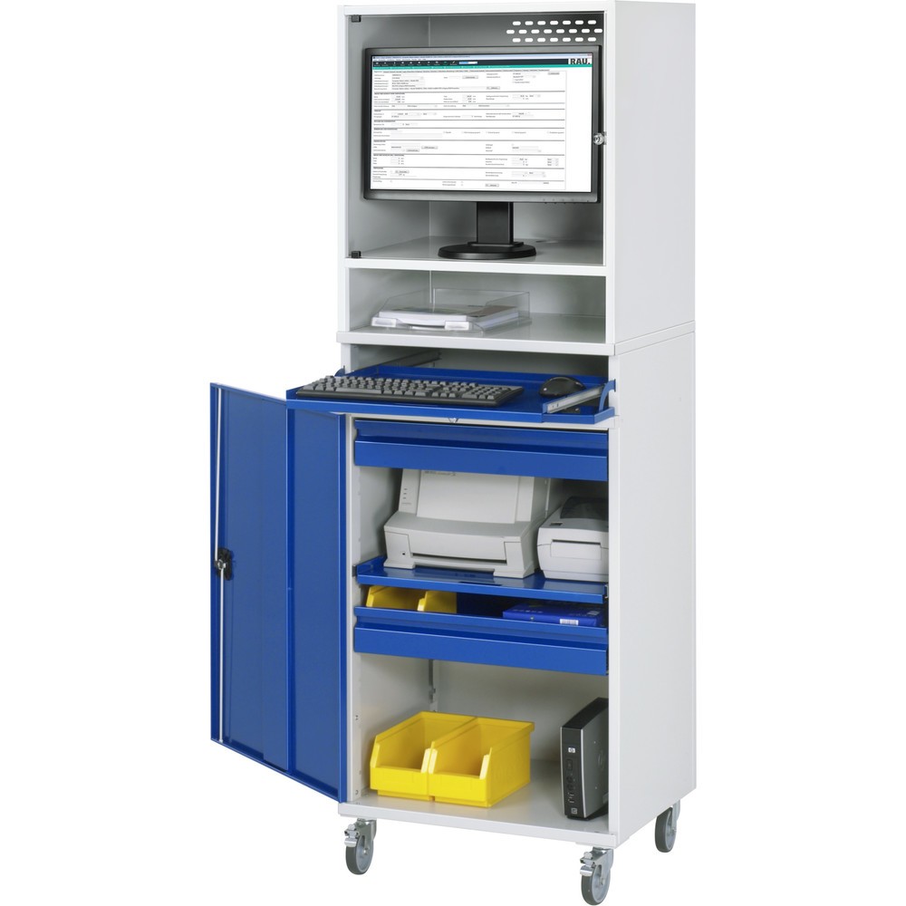 Produktabbildung Nr. 4: RAU mobiler Computer-Schrank, Monitorgehäuse, Tastaturauszug, Flügeltür, Schubladenanzahl x H x B: 2 x 80 x 570 mm