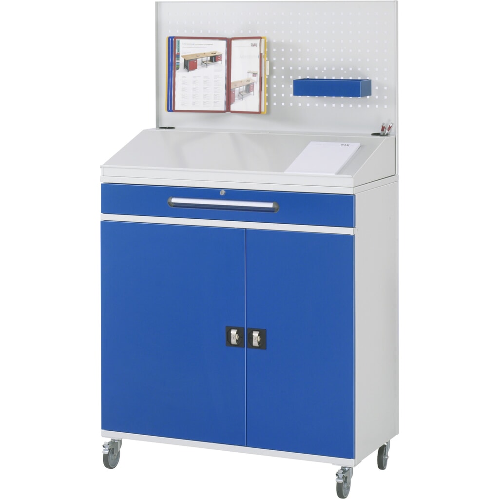RAU mobiles Rollpult, HxBxT 1.235-1.895 x 1.100 x 520 mm, Schubladen 1 x 80, 1 x 120 mm Produktabbildung Nr. 2: RAU mobiles Rollpult, HxBxT 1.235-1.895 x 1.100 x 520 mm, Schubladen 1 x 80, 1 x 120 mm