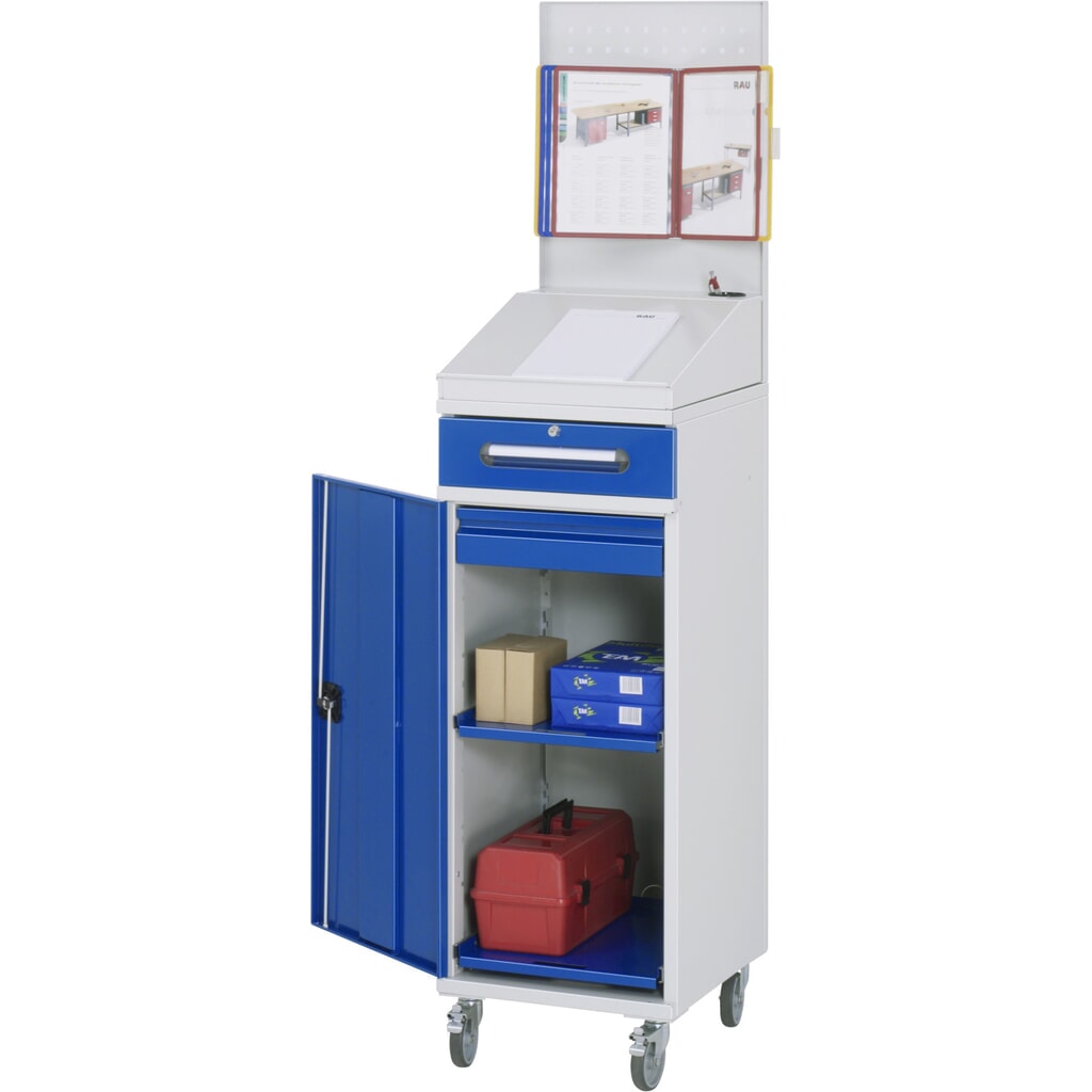 RAU mobiles Rollpult, HxBxT 1.235-1.895 x 450 x 520 mm, Schubladen 1 x 80, 1 x 120 mm Produktabbildung: RAU mobiles Rollpult, HxBxT 1.235-1.895 x 450 x 520 mm, Schubladen 1 x 80, 1 x 120 mm