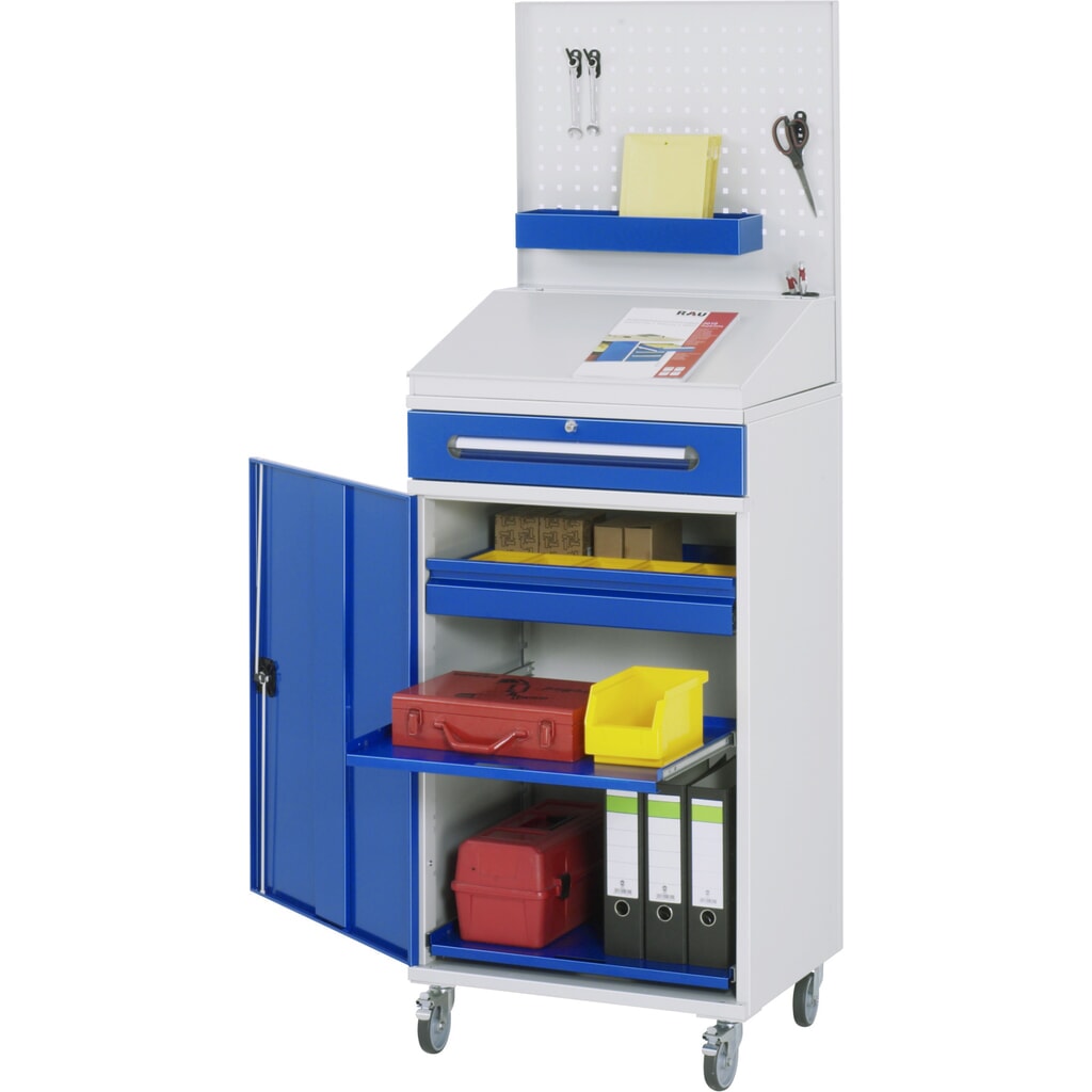 Produktabbildung: RAU mobiles Rollpult, HxBxT 1.235-1.895 x 650 x 520 mm, Schubladen 1 x 80, 1 x 120 mm