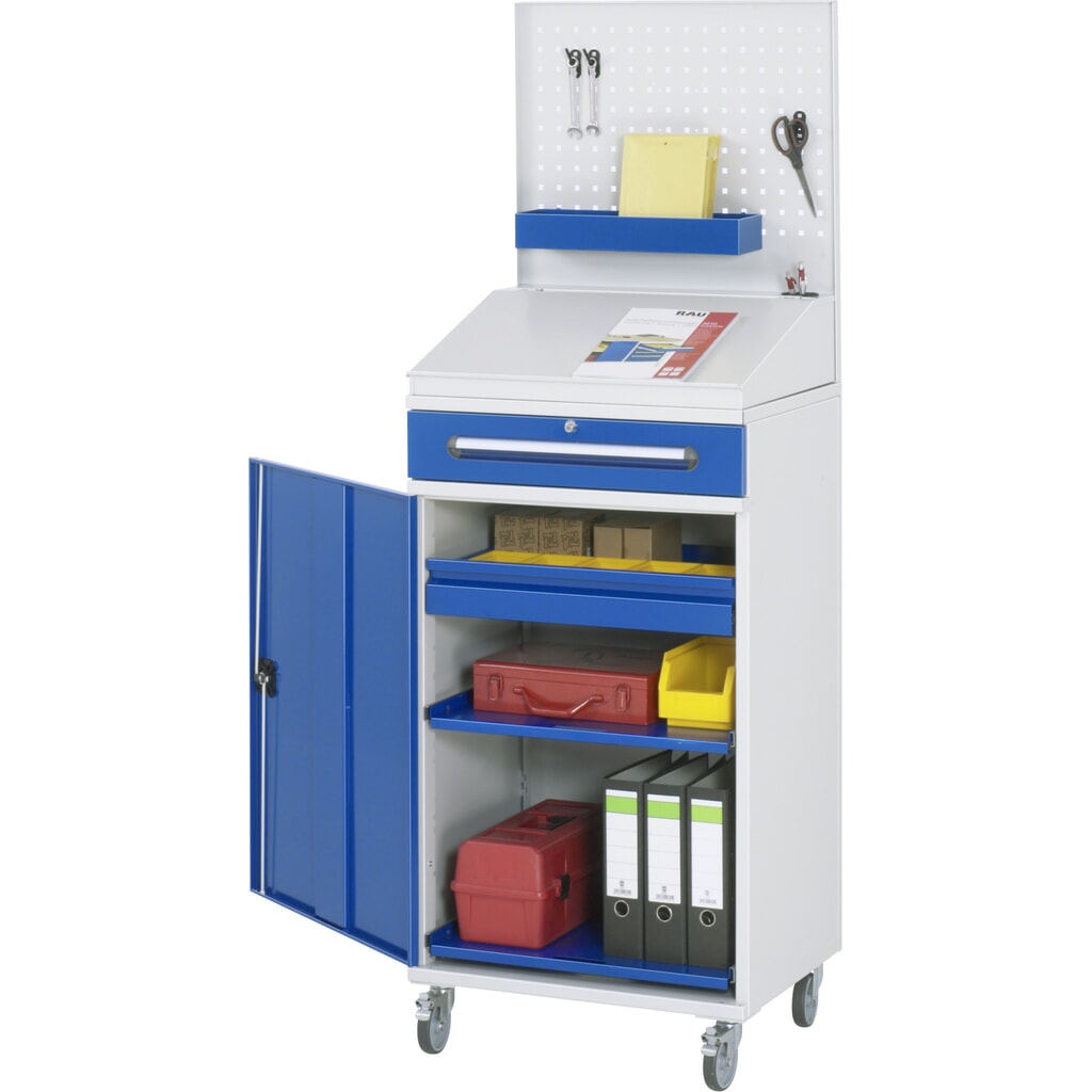 RAU mobiles Rollpult, HxBxT 1.235-1.895 x 650 x 520 mm, Schubladen 1 x 80, 1 x 120 mm Produktabbildung Nr. 3: RAU mobiles Rollpult, HxBxT 1.235-1.895 x 650 x 520 mm, Schubladen 1 x 80, 1 x 120 mm