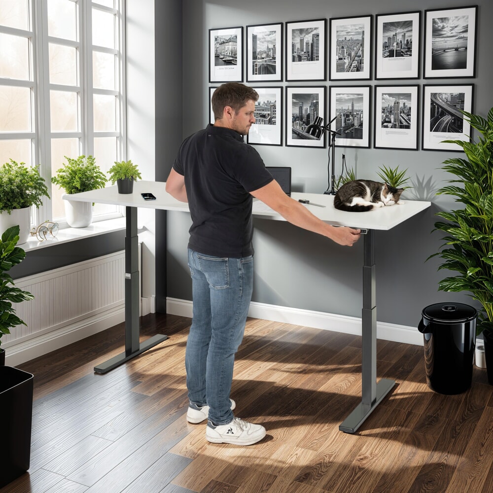 Produktabbildung Nr. 4: RAU Schreibtisch adlatus 100, elektrisch höhenverstellbar, HxBxT 650-1.300 x 2.000 x 800 mm, tiefschwarz, Melamin Arbeitsplatte