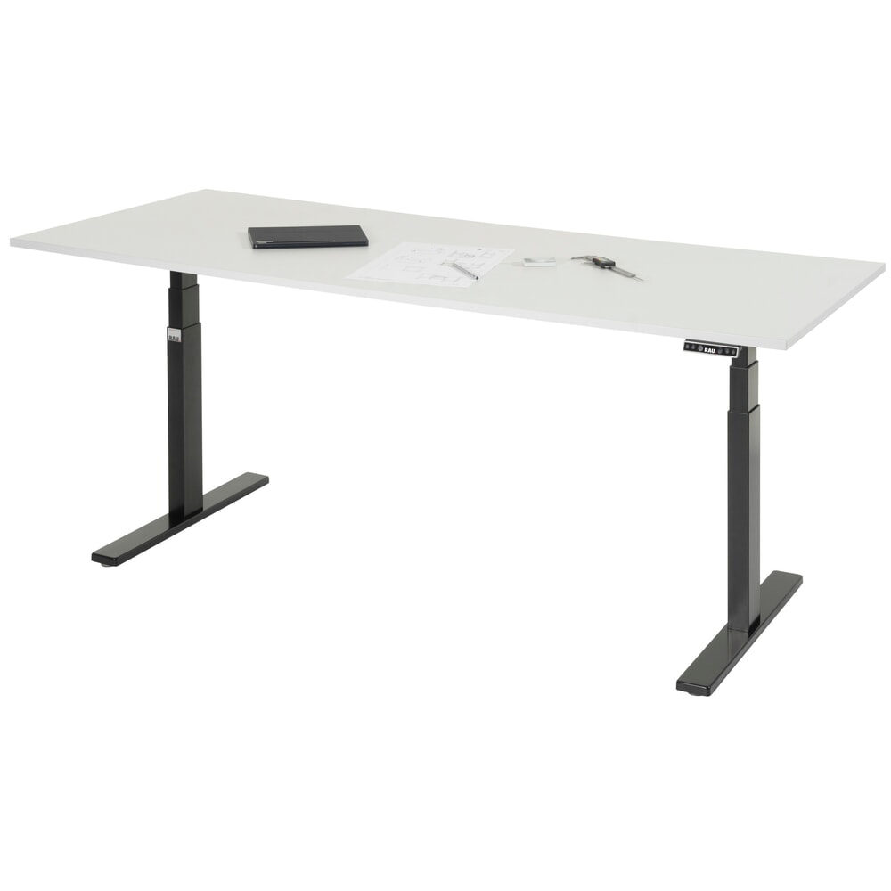 Produktabbildung: RAU Schreibtisch adlatus 100, elektrisch höhenverstellbar, HxBxT 650-1.300 x 2.000 x 800 mm, tiefschwarz, Melamin Arbeitsplatte