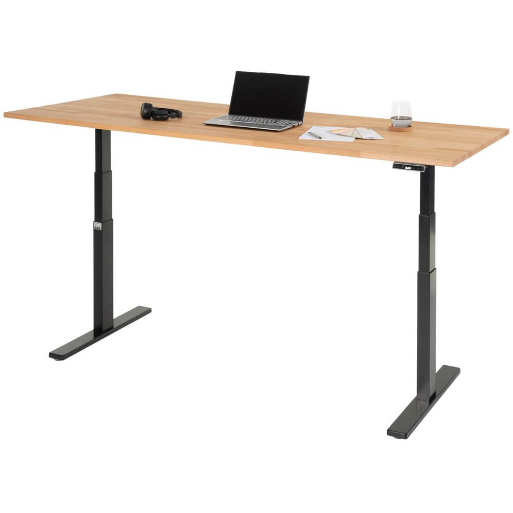 Produktabbildung Nr. 5: RAU Schreibtisch adlatus 100, elektrisch höhenverstellbar, HxBxT 650-1.300 x 2.000 x 800 mm, tiefschwarz, Buche-Massiv Arbeitsplatte