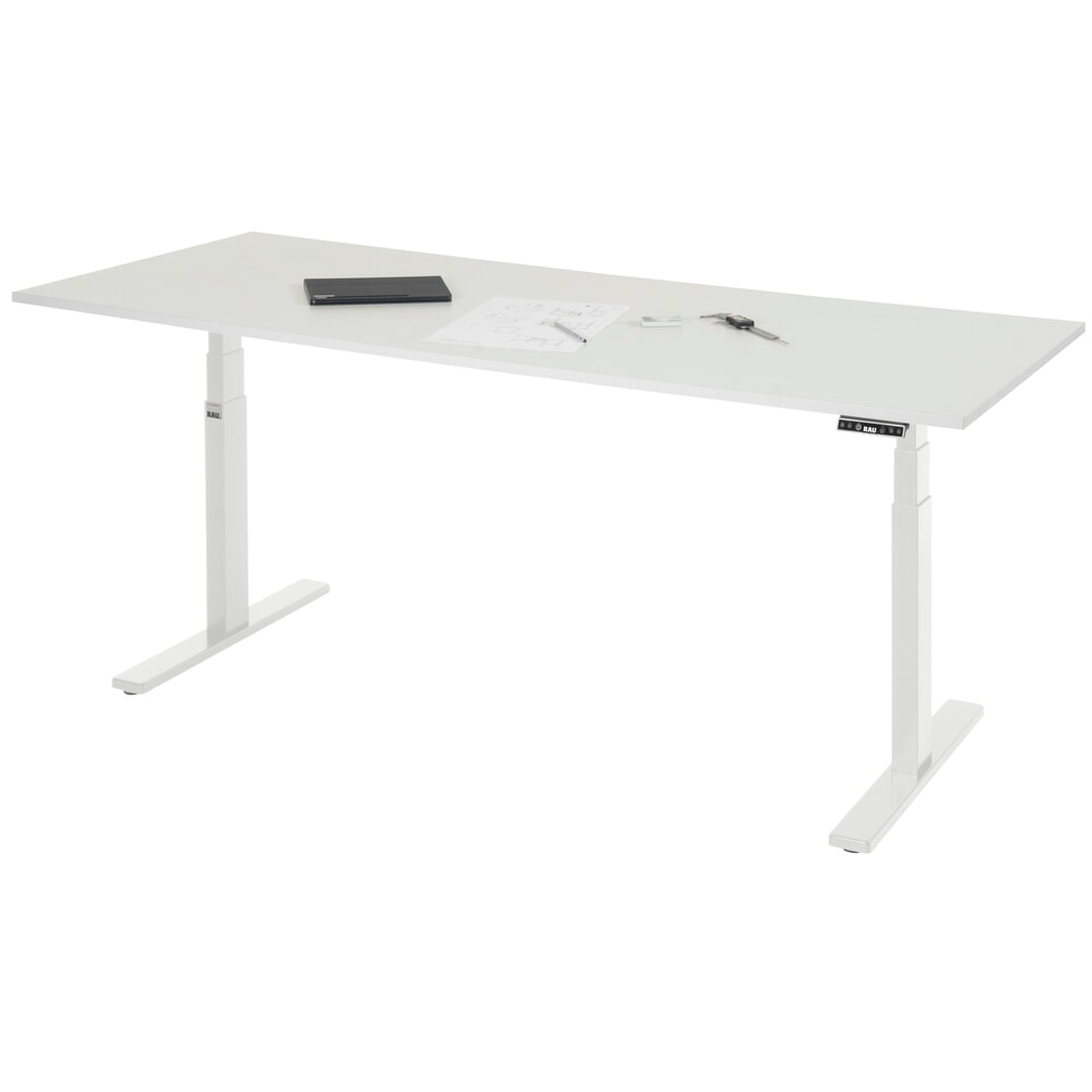 Produktabbildung: RAU Schreibtisch adlatus 100, elektrisch höhenverstellbar, HxBxT 650-1.300 x 2.000 x 800 mm, lichtgrau, Melamin Arbeitsplatte
