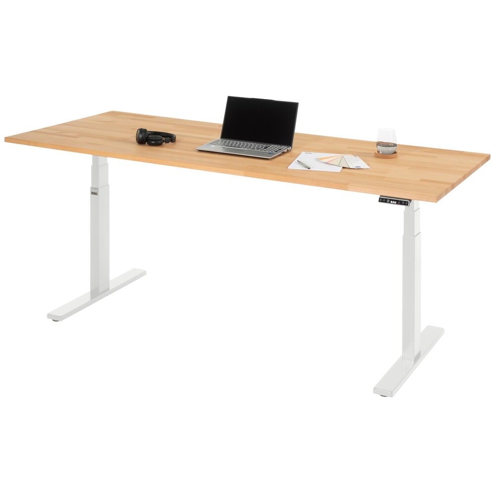 Produktabbildung: RAU Schreibtisch adlatus 100, elektrisch höhenverstellbar, HxBxT 650-1.300 x 2.000 x 800 mm, lichtgrau, Buche-Massiv Arbeitsplatte