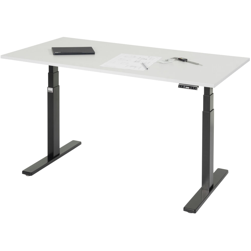 Produktabbildung: RAU Schreibtisch adlatus 100, elektrisch höhenverstellbar, HxBxT 650-1.300 x 1.500 x 800 mm, tiefschwarz, Melamin Arbeitsplatte