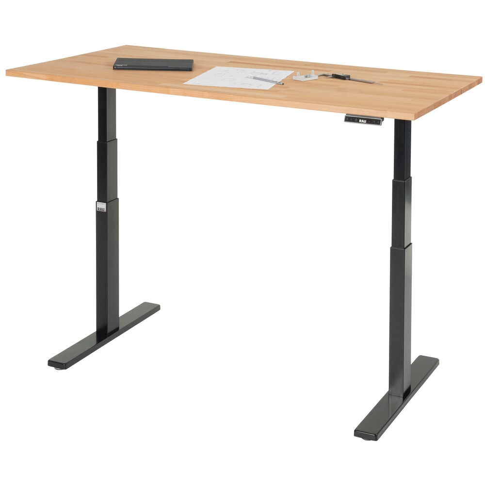 Produktabbildung Nr. 5: RAU Schreibtisch adlatus 100, elektrisch höhenverstellbar, HxBxT 650-1.300 x 1.500 x 800 mm, tiefschwarz, Buche-Massiv Arbeitsplatte