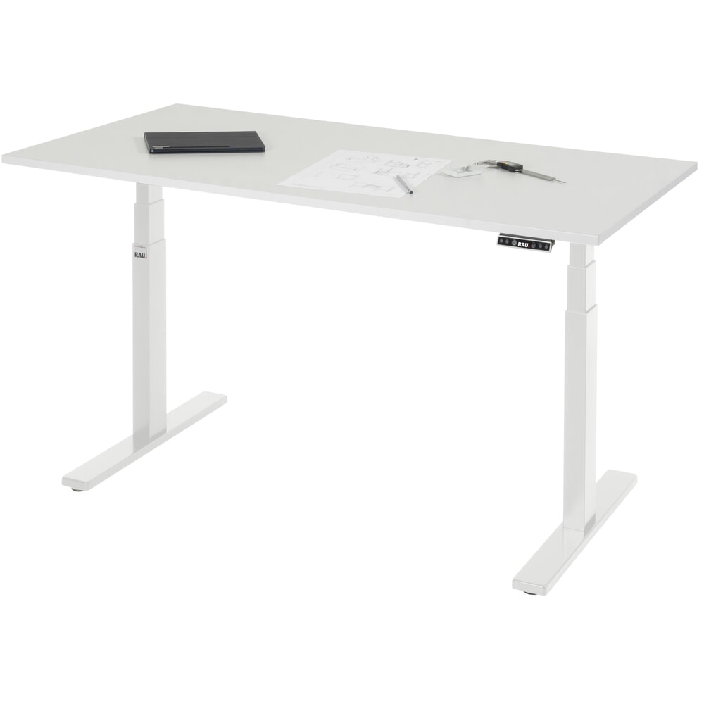 Produktabbildung: RAU Schreibtisch adlatus 100, elektrisch höhenverstellbar, HxBxT 650-1.300 x 1.500 x 800 mm, lichtgrau, Melamin Arbeitsplatte