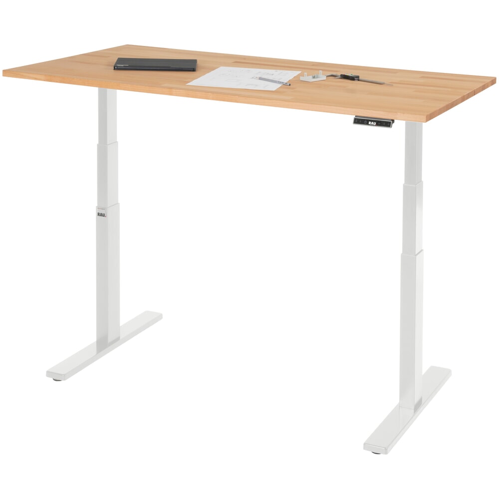 Produktabbildung Nr. 5: RAU Schreibtisch adlatus 100, elektrisch höhenverstellbar, HxBxT 650-1.300 x 1.500 x 800 mm, lichtgrau, Buche-Massiv Arbeitsplatte