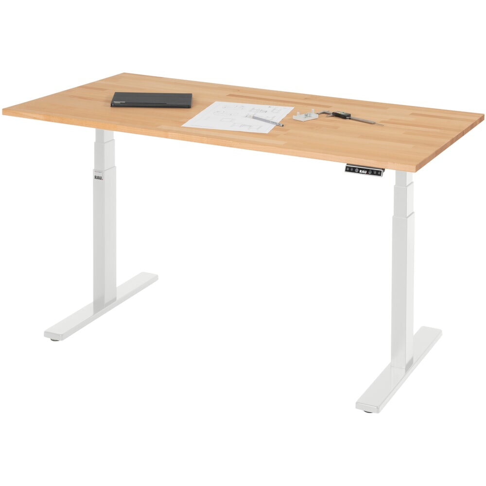 Produktabbildung: RAU Schreibtisch adlatus 100, elektrisch höhenverstellbar, HxBxT 650-1.300 x 1.500 x 800 mm, lichtgrau, Buche-Massiv Arbeitsplatte