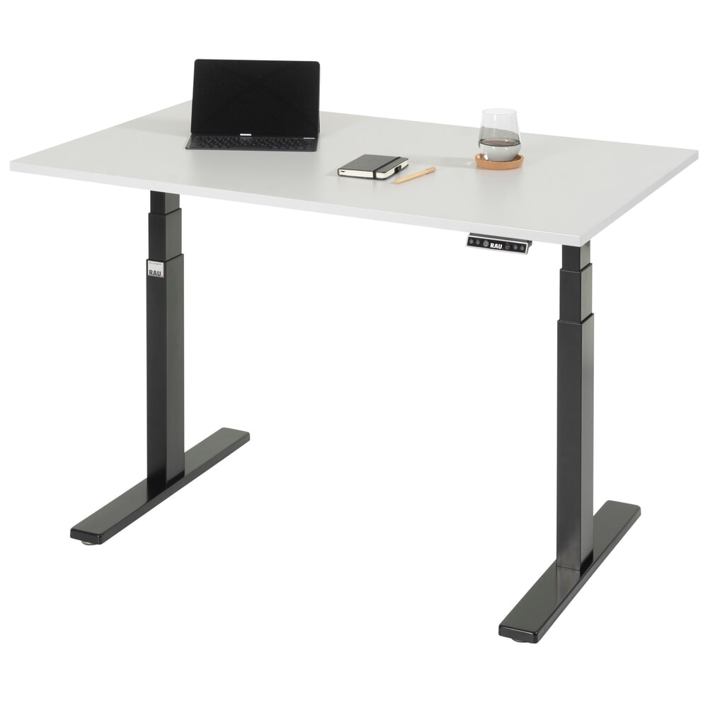 Produktabbildung: RAU Schreibtisch adlatus 100, elektrisch höhenverstellbar, HxBxT 650-1.300 x 1.250 x 800 mm, tiefschwarz, Melamin Arbeitsplatte