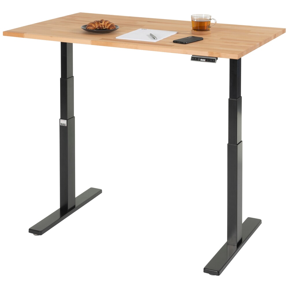 Produktabbildung Nr. 5: RAU Schreibtisch adlatus 100, elektrisch höhenverstellbar, HxBxT 650-1.300 x 1.250 x 800 mm, tiefschwarz, Buche-Massiv Arbeitsplatte
