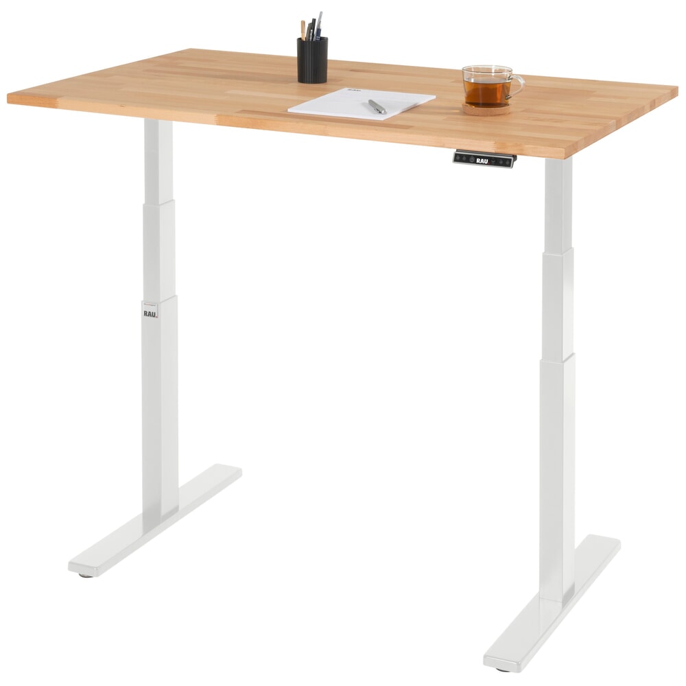 Produktabbildung Nr. 6: RAU Schreibtisch adlatus 100, elektrisch höhenverstellbar, HxBxT 650-1.300 x 1.250 x 800 mm, lichtgrau, Buche-Massiv Arbeitsplatte