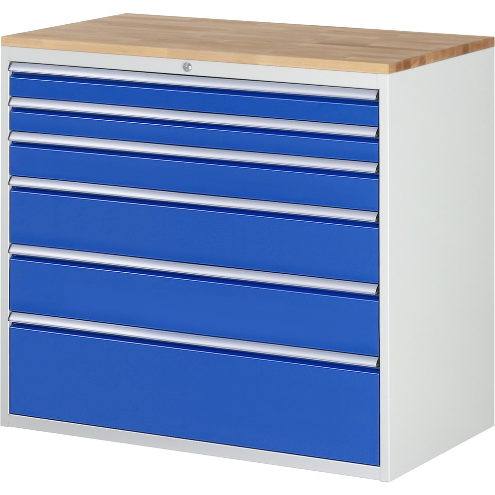 Produktabbildung Nr. 1: RAU Schubladenschrank Serie 7000, HxBxT 1.035 x 1.145 x 650 mm, 6 x 100%-Auszug-Schubladen 2 x 90, 1 x 120, 2 x 180, 1 x 270 mm, Arbeitsplatte Buche