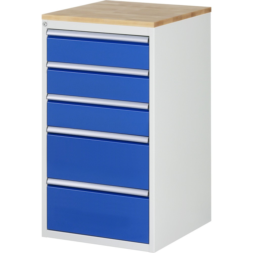 Produktabbildung Nr. 1: RAU Schubladenschrank Serie 7000, HxBxT 1.035 x 580 x 650 mm, 5 x 100%-Auszug-Schubladen 3 x 150, 2 x 240 mm, Arbeitsplatte Buche