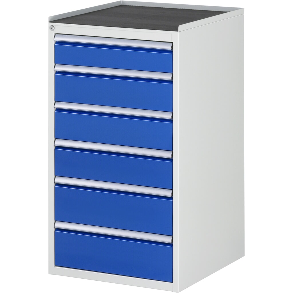 RAU Schubladenschrank Serie 7000, HxBxT 1.035 x 580 x 650 mm, 6 x 90%-Auszug-Schubladen 1 x 120, 3 x 150, 2 x 180 mm, Arbeitsplatte Metall Produktabbildung: RAU Schubladenschrank Serie 7000, HxBxT 1.035 x 580 x 650 mm, 6 x 90%-Auszug-Schubladen 1 x 120, 3 x 150, 2 x 180 mm, Arbeitsplatte Metall