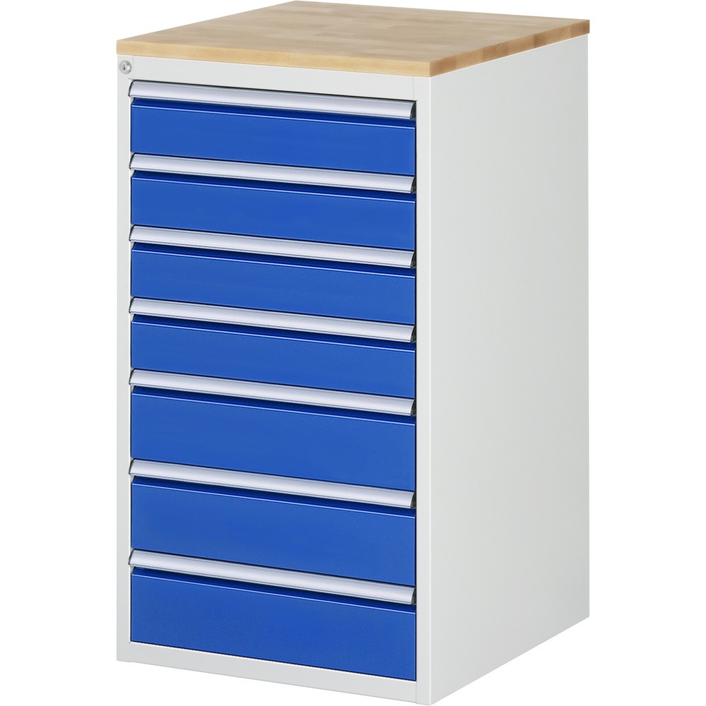 Produktabbildung Nr. 1: RAU Schubladenschrank Serie 7000, HxBxT 1.035 x 580 x 650 mm, 7 x 90%-Auszug-Schubladen 4 x 120, 3 x 150 mm, Arbeitsplatte Buche