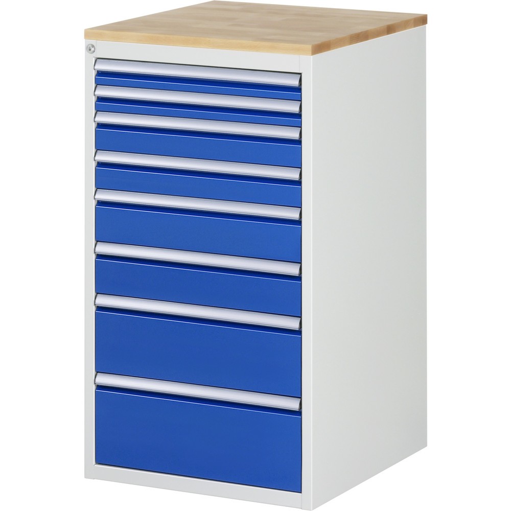 Produktabbildung Nr. 1: RAU Schubladenschrank Serie 7000, HxBxT 1.035 x 580 x 650 mm, 8 x 100%-Auszug-Schubladen 2 x 60, 2 x 90, 2 x 120, 1 x 180, 1 x 210 mm, Arbeitsplatte Buche