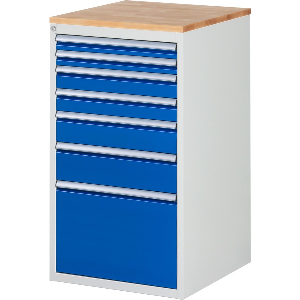 Produktabbildung Nr. 1: RAU Schubladenschrank Serie 7000, HxBxT 1.035 x 580 x 650 mm, 7 x 100%-Auszug-Schubladen 2 x 60, 2 x 90, 1 x 120, 1 x 150, 1 x 360 mm, Arbeitsplatte Buche
