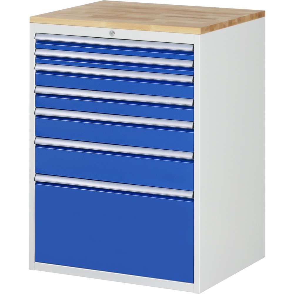 Produktabbildung Nr. 1: RAU Schubladenschrank Serie 7000, HxBxT 1.035 x 770 x 650 mm, 7 x 100%-Auszug-Schubladen 2 x 60, 2 x 90, 1 x 120, 1 x 150, 1 x 360 mm, Arbeitsplatte Buche