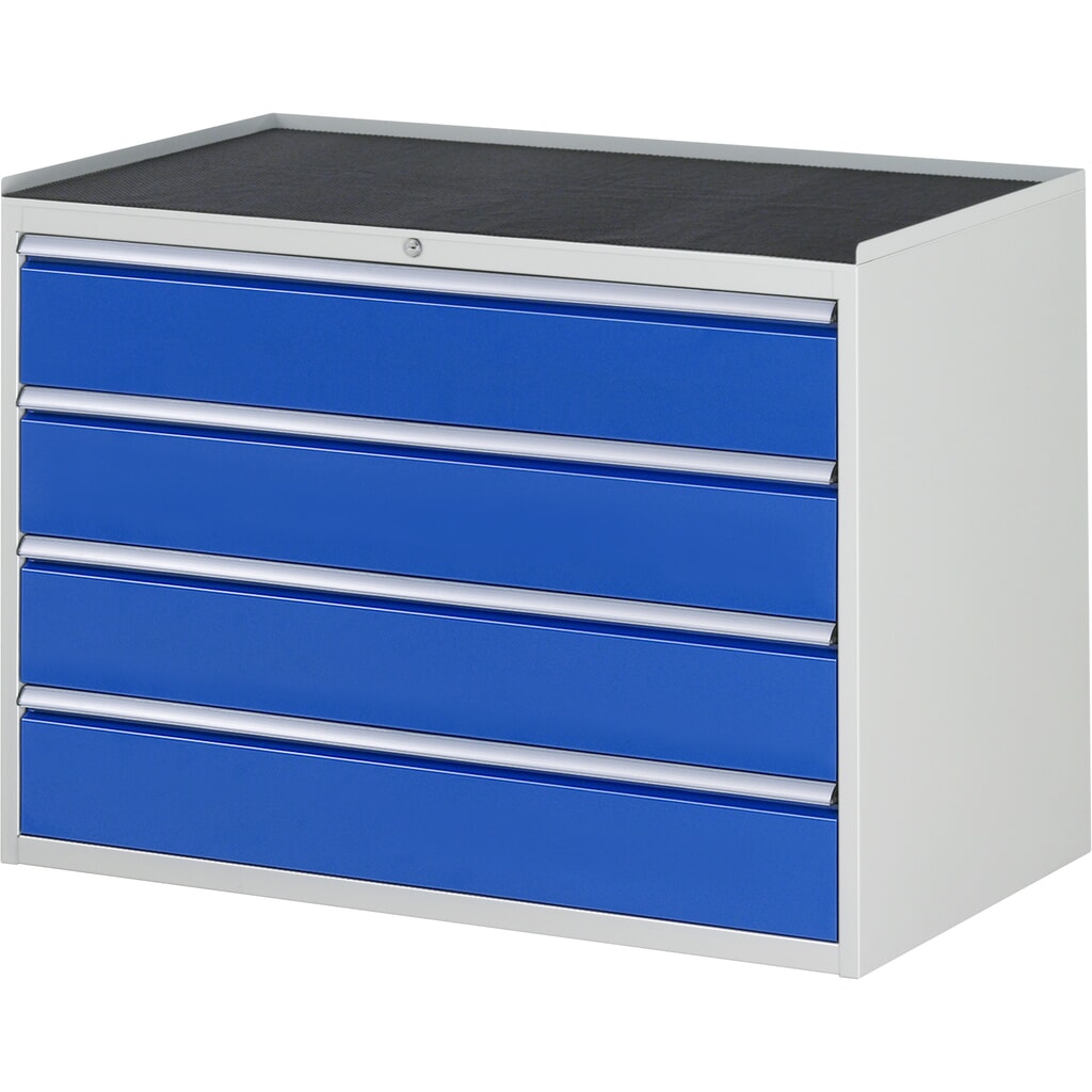 Produktabbildung: RAU Schubladenschrank Serie 7000, HxBxT 825 x 1.145 x 650 mm, 4 x 90%-Auszug-Schubladen 4 x 180 mm, Arbeitsplatte Metall