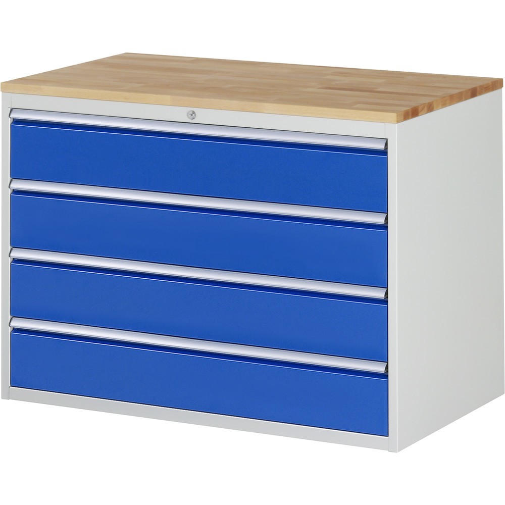 Produktabbildung: RAU Schubladenschrank Serie 7000, HxBxT 825 x 1.145 x 650 mm, 4 x 90%-Auszug-Schubladen 4 x 180 mm, Arbeitsplatte Buche