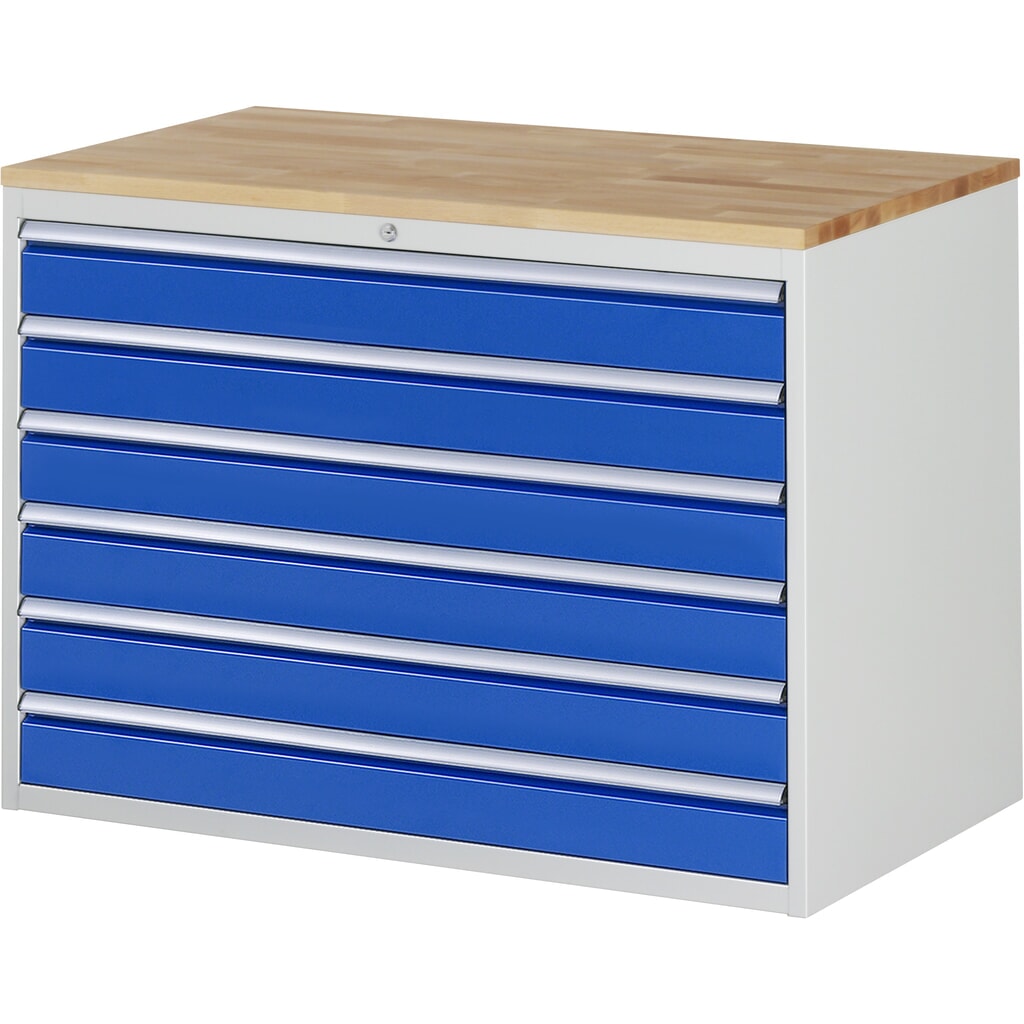 Produktabbildung: RAU Schubladenschrank Serie 7000, HxBxT 825 x 1.145 x 650 mm, 6 x 90%-Auszug-Schubladen 6 x 120 mm, Arbeitsplatte Buche