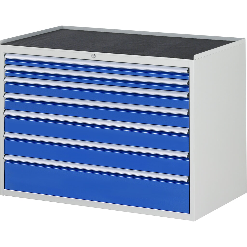 Produktabbildung: RAU Schubladenschrank Serie 7000, HxBxT 825 x 1.145 x 650 mm, 7 x 90%-Auszug-Schubladen 2 x 60, 2 x 90, 2 x 120, 1 x 180 mm, Arbeitsplatte Metall