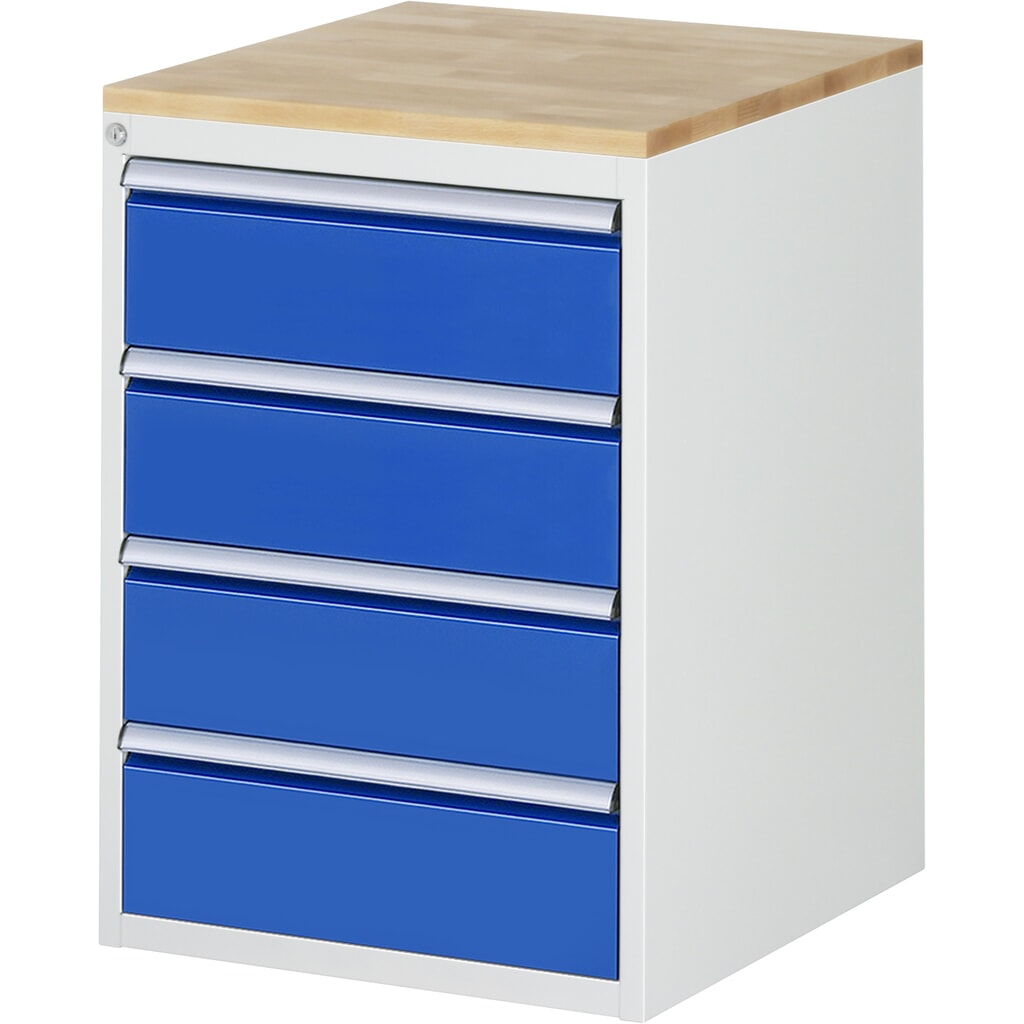 RAU Schubladenschrank Serie 7000, HxBxT 825 x 580 x 650 mm, 4 x 90%-Auszug-Schubladen 4 x 180 mm, Arbeitsplatte Buche Produktabbildung Nr. 1: RAU Schubladenschrank Serie 7000, HxBxT 825 x 580 x 650 mm, 4 x 90%-Auszug-Schubladen 4 x 180 mm, Arbeitsplatte Buche