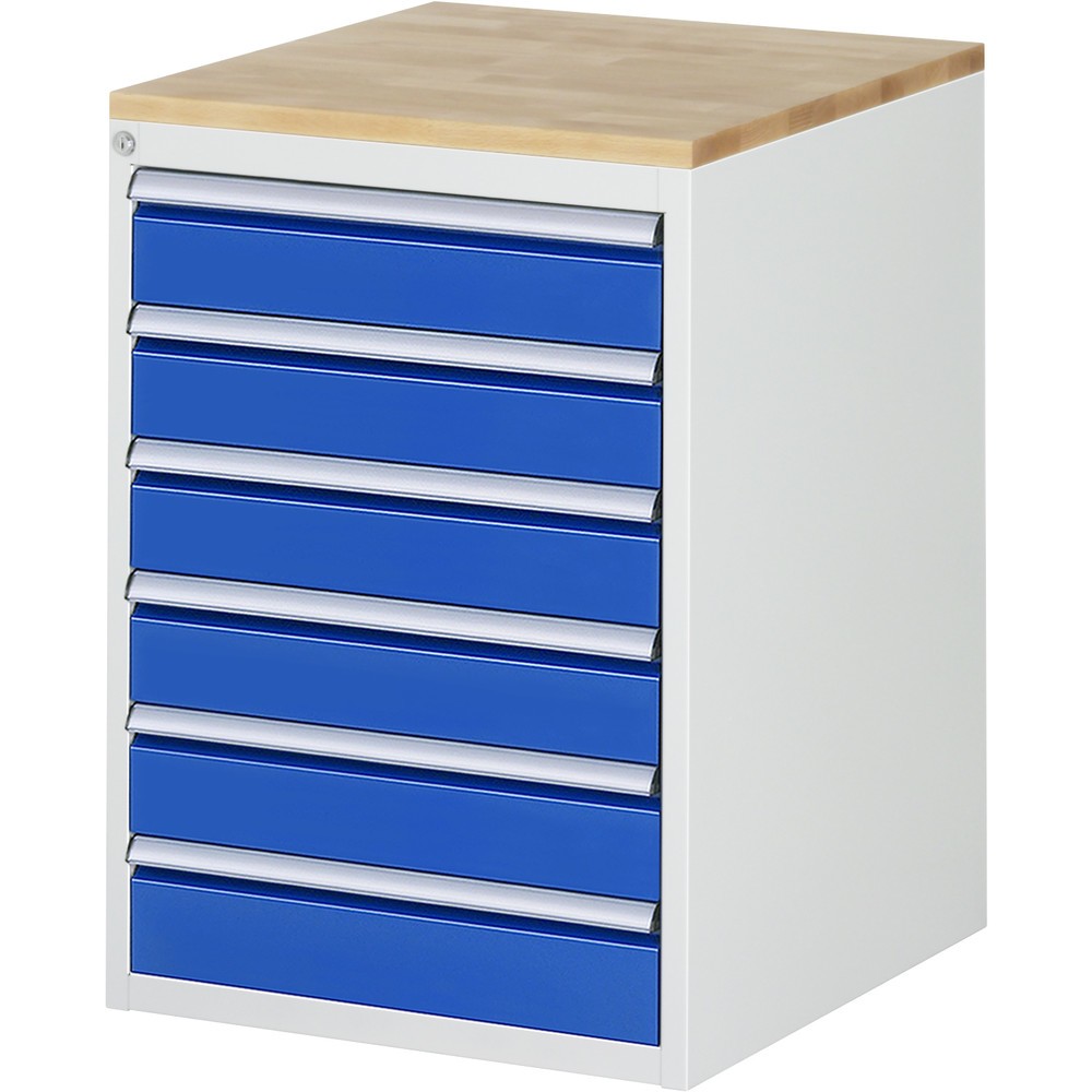 Produktabbildung Nr. 1: RAU Schubladenschrank Serie 7000, HxBxT 825 x 580 x 650 mm, 6 x 90%-Auszug-Schubladen 6 x 120 mm, Arbeitsplatte Buche