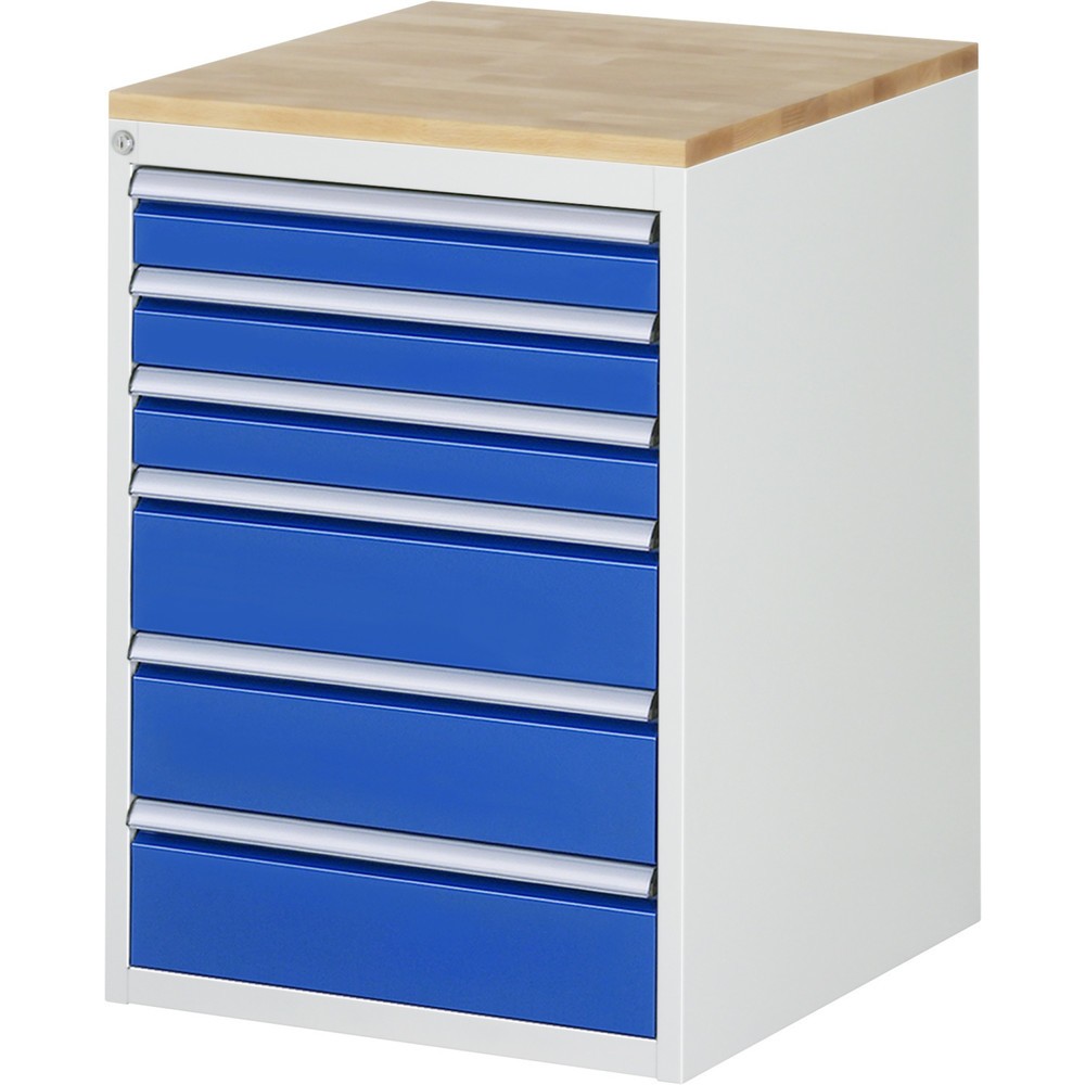 Produktabbildung Nr. 1: RAU Schubladenschrank Serie 7000, HxBxT 825 x 580 x 650 mm, 6 x 100%-Auszug-Schubladen 3 x 90, 3 x 150 mm, Arbeitsplatte Buche