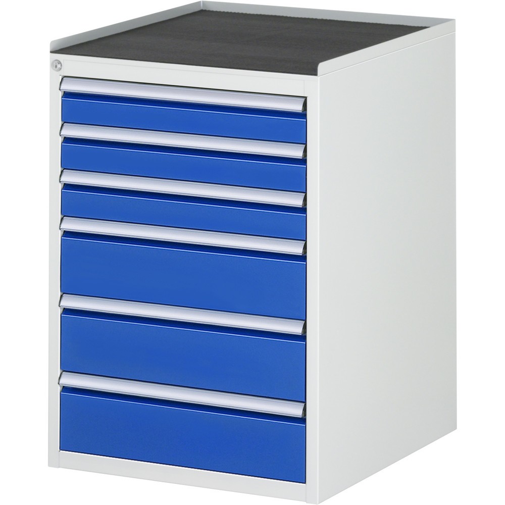 Produktabbildung Nr. 1: RAU Schubladenschrank Serie 7000, HxBxT 825 x 580 x 650 mm, 6 x 90%-Auszug-Schubladen 3 x 90, 3 x 150 mm, Arbeitsplatte Metall