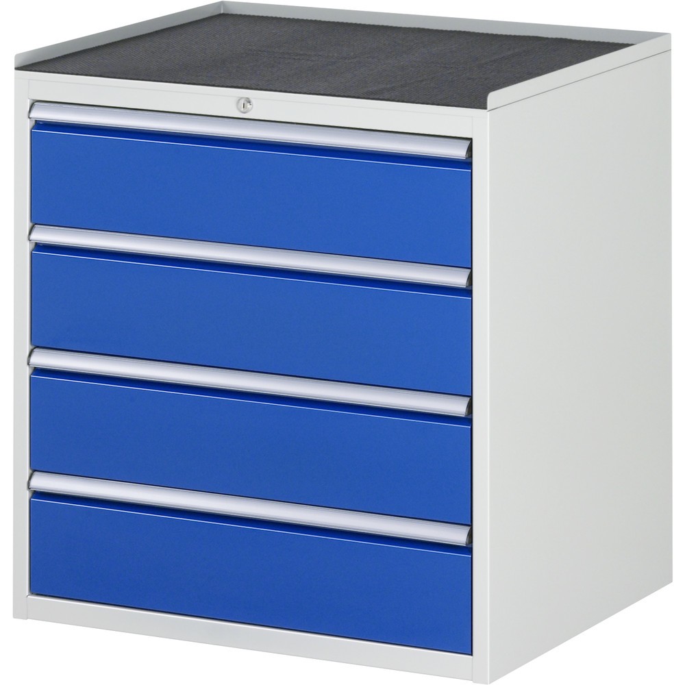Produktabbildung: RAU Schubladenschrank Serie 7000, HxBxT 825 x 770 x 650 mm, 4 x 90%-Auszug-Schubladen 4 x 180 mm, Arbeitsplatte Metall