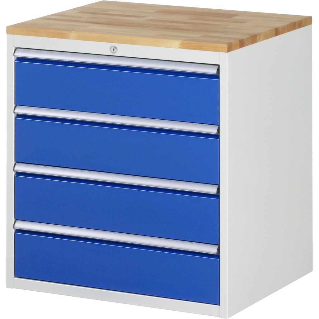 RAU Schubladenschrank Serie 7000, HxBxT 825 x 770 x 650 mm, 4 x 90%-Auszug-Schubladen 4 x 180 mm, Arbeitsplatte Buche Produktabbildung: RAU Schubladenschrank Serie 7000, HxBxT 825 x 770 x 650 mm, 4 x 90%-Auszug-Schubladen 4 x 180 mm, Arbeitsplatte Buche