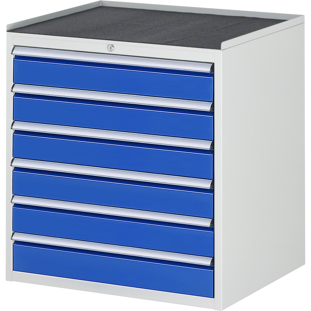 Produktabbildung: RAU Schubladenschrank Serie 7000, HxBxT 825 x 770 x 650 mm, 6 Schublade 6 x 120 mm, Arbeitsplatte Metall